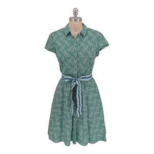 01128 Boden Leaf Print Shirtdress Green size 14R preppy Business casual retro